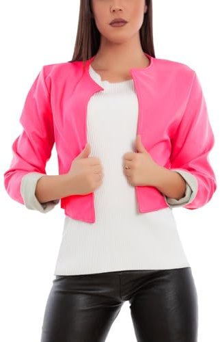 Toocool Veste en Similicuir pour Femme, Boléros Femme en Cuir Synthétique, Boléro Femme Été, Veste Courte Femme Sans Fermeture à Glissière JL-7860 [M, Rose fluo]