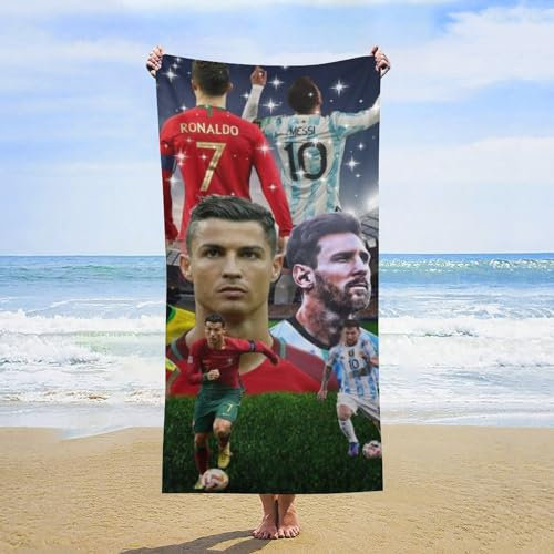 Fdcyzwxgs Ronaldo Messi Strandtuch, 3D Fußballspieler Handtücher Reisen Schwimmen Pool Yoga Fitnessstudio Camping Für Erwachsene Kinder Teenager Strand-Essentials Zubehör 160x80cm