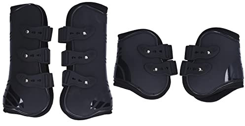 4 Stück Pferdesehnenstiefel, Sichere, Weiche, Verschleißfeste PU-Sehnenschutzstiefel Pferde (Schwarzes Set Vorder- und Rückseite M)