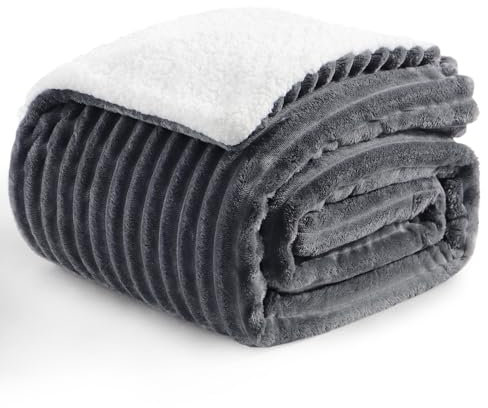 Aisbo Kuscheldecke Flauschig Decke Grau - Dicke Sherpa Decke Warm 130x150 cm als Sofadecke Couchdecke, Weich Kuschelige Cord Decke Wohndecke, Sofa Couch Decke Überwurf, Plüsch Decke Winter
