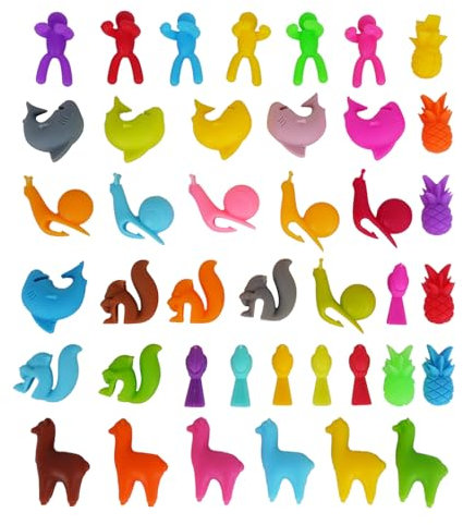 FOGAWA 41-Pack Marqueurs de Verre À Vin Étiquettes de Verre À Vin Marqueurs de Verre À Vin en Silicone Marqueurs de Tasse En Verre de Réception de Fête Réutilisables