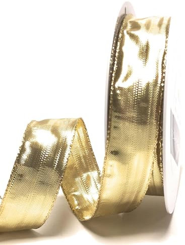 s.dekoda Schleifenband 25m x 25mm Gold Dekoband Goldband mit Drahteinlagen [5200]