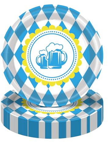 ADMAY 20 Stück Oktoberfest Pappteller Set, 7 oder 9 Zoll Einweg Teller im Bayerischen Design, Party Pappteller Deko für Oktoberfest und Bayerische Feierlichkeiten (7 Zoll)