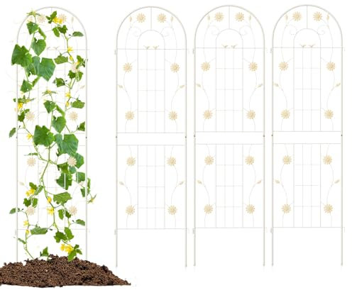 GOPLUS Lot de 2/4 Treillis Jardin pour Plantes Grimpantes, Treillis pour Plantes 1,8M/2,2M en Métal Galvanisé, Treillis Décoratif pour Plantes, Légumes, Fleurs, Vignes (Tournesol Blanc|50x180CM,2)