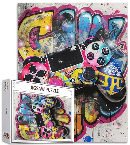 Tucocoo Gamer-Pop-Art-Puzzle, 1000 Teile, Puzzles für Erwachsene, Gaming-Controller, Straßenkunst-Puzzles für anspruchsvolle Familienaktivitäten, buntes DIY-Handarbeitspuzzle für Heimdekoration,