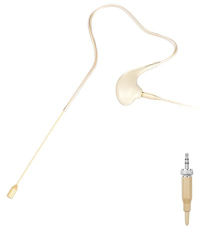 KIMAFUN Microfono auricolare singolo a uncino per orecchio, microfono omnidirezionale a condensatore da portare in testa, compatibile con trasmettitore bodypack del system wireless Senn_heiser,Beige
