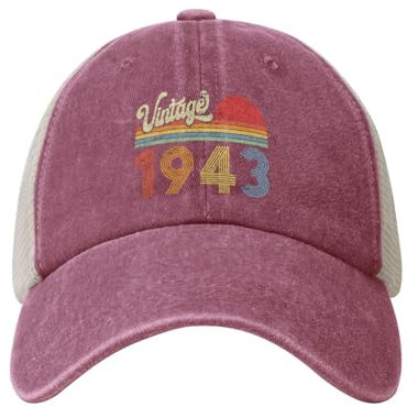 FJQWKLF Retro-Cowboyhut zum 80. Geburtstag, Vintage 1943, Vintage-Mesh-Baseballkappe, Papa-Mütze, Trucker-Mütze, Schwarz