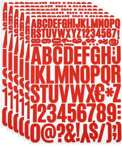 PATIKIL 6 Hojas Pegatinas de Letras y Números Adhesivas, Grande Alfabeto Número Pegatina de Vinilo Impermeable para Buzón, Señal de Dirección, Manualidades de Tarjetas, Rojo