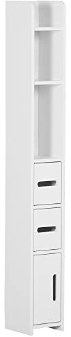 kleankin Modern Bathroom Storage Cabinet, Freestanding Tall Bathroom Cabinet with Open Shelves and 3 Cupboards with Door, for Bedroom Hallway, White