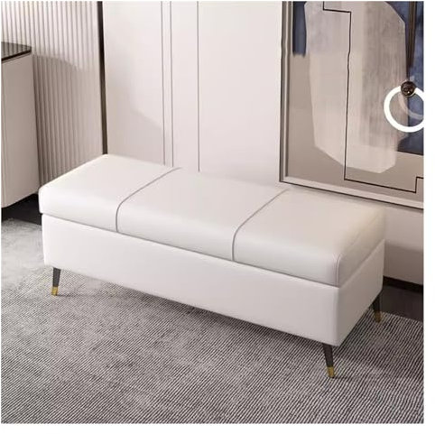 Extra Long White Storage Ottoman Bench with Safety Hinge Flip Top End of Bed Storage Bench for Bedroom and Living Room 100CM Rectangular Bench