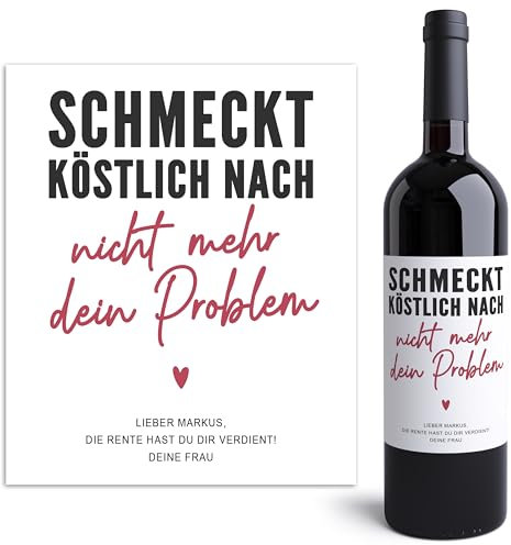 Renteneintritt Geschenk Frau Weinetiketten personalisiert Rentnerin Geschenk Rente Frauen Ruhestand Flaschenetiketten Weinflaschenetiketten selbstklebend 2 Stück | 10x12 cm