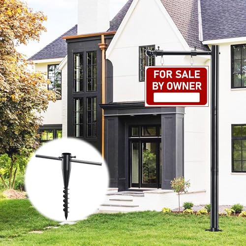 Lcokeiy Immobilien-Schilderpfosten, 254 cm, Stahl, Schwarz, Schlicht, Real Estate Schild Post, Bodenstehend, Medium