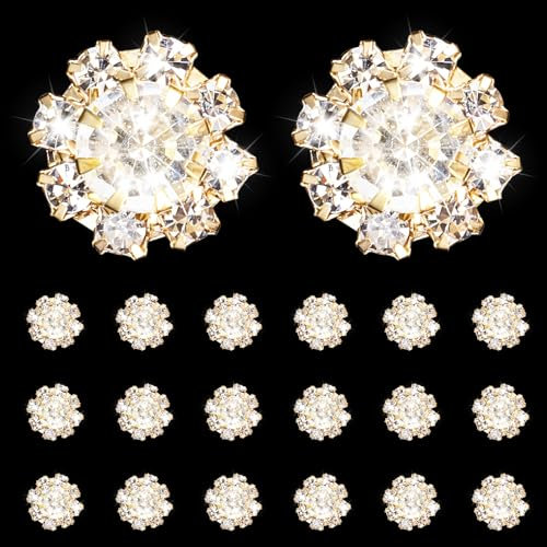 20 Stück Glitzer Knöpfe 12mm, Strass Knopf Goldene Knöpfe zum Basteln Brautstrauß Blume Strassknopf Flatback Kristall Goldknöpfe für Schmuckherstellung Hochzeits Dekoration DIY Schmuck Handwerk