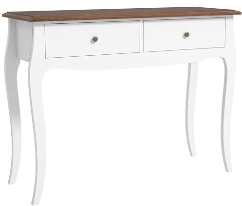 HOMCOM Tavolo Consolle Moderno con 2 Cassetti, Consolle da Ingresso in MDF e Truciolato, 100x35x76.5 cm, Bianco e Marrone Scuro