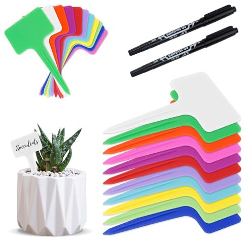 150 Pezzi Etichette per Piante, Piante Etichetta di Plastica, Targhette per Piante Impermeabile, Etichette da Giardino, Viene Fornito con 2 Pennarelli, per Ortaggi, Fiori (50 Bianco + 100 Colore)