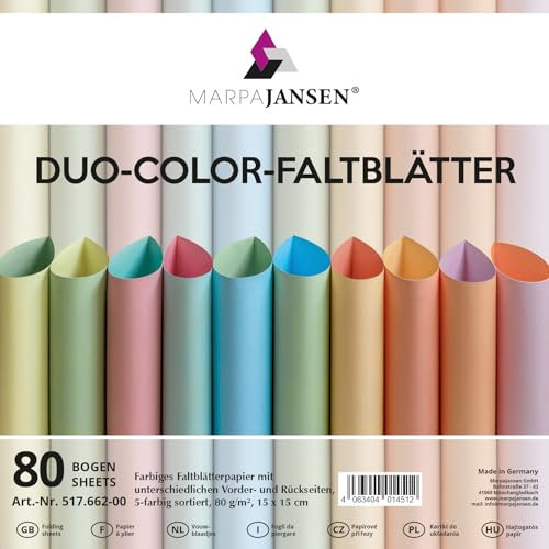 MarpaJansen Faltblätter Duo-Color Pastell 15x15 cm, einseitig bedruckt, farbige Rückseite, hochwertiges Papier, Made in Germany, ganzjährig ideal für Origami, Basteln, kreative Projekte.