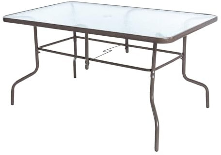 LOLAhome Mesa de jardín Classic de Cristal y Acero | De 150x90x75 cm | Resistentes: Cristal Templado, Acero anticorrosión | para 6 Personas | para Exterior | Classic