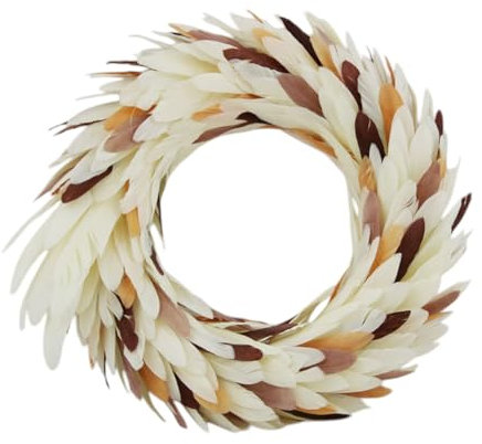 MACOSA AM86867 Federkranz Grau 35 cm Federn Tischdeko Kranz Hellgrau Ostern Osterkranz Osterdekoration Nest Natur Osterdeko Deko Türkranz Dekokranz Dekoration