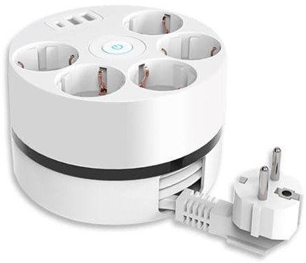 RAVPHICS Regleta de escritorio con 5 enchufes múltiples con 2 USB y tipo C, regleta con USB C, diseño enrollado, enchufe múltiple con interruptor, cable de 1,5 m, para cocina y oficina