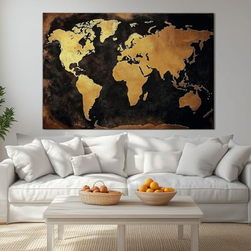 Peinture à l'huile Texture Dorée Affiche Toile Art Mural Peinture, Tableau sur Toile Carte du Monde Vintage pour Décoration de Salon Décoration d'intérieur 140 x 70 cm (L x l) Sans Cadre