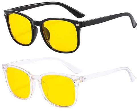 2 Pcs Blue Light Blocking Glasses,Yellow Tinted Glasses,Gaming Glasses for Women Men Blue Light Filter Computer Glass for Eyes Strain,Better Sleep Anti Glare Fatigue and Eyestrain