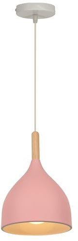 WOTTES Suspension Luminaire Industrielle Suspensions Éclairage Art Moderne E27 Lumières Lustre Abat Jour Métal+Bois Lampe Suspendue Luminaires Intérieur pour Cuisine Chambre Salon (Rose)