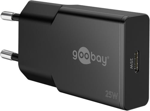 goobay Chargeur USB C Slim 25W Noir - Adaptateur avec Technologie GaN, Power Delivery, Chargeur Compact pour Smartphone, Tablette, smartwatch, Compatible avec Apple, Samsung