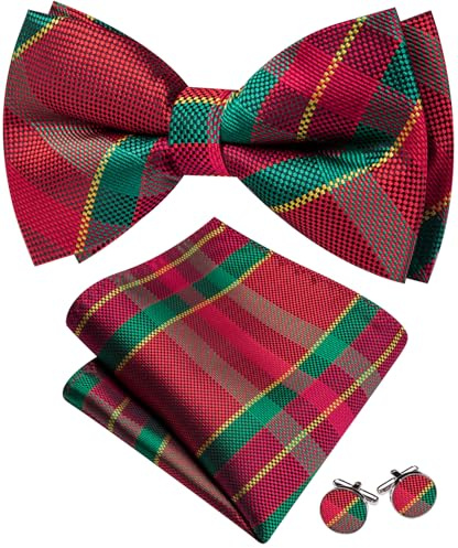 Barry.Wang Christmas Bow Ties for Men Paisley Silk Pre-Tied Xmas Bowtie Pocket Square Cufflinks Formal Wedding Party Prom