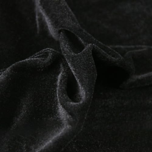 Blausky 1m Pannesamt Stoff,Samtstoff 165cm Breit Glänzender Stretch Samt Pannesamt-Dekostoff Meterware Stoffe zum Nähen für Bühne Kostüm Kleid Bekleidung Vorhänge Gardinen Tischdecke,Schwarz