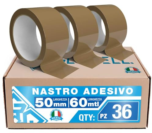 Glowell Nastro Adesivo Pacchi e Imballaggio per Spedizioni Marrone 50mm x 66m in Resistente Polipropilene, Nastro Pacchi Forte per Scatoloni Trasloco e Confezionamento (36, Avana)