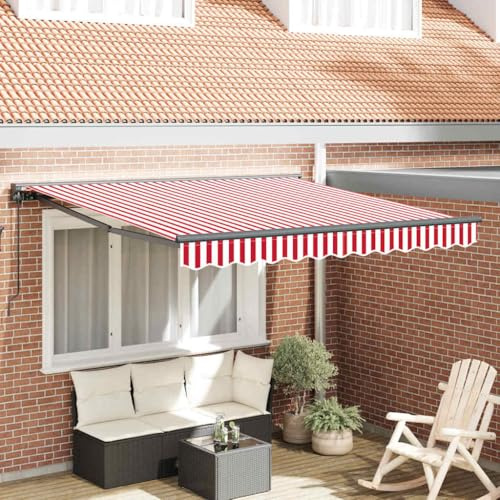 Emmtore Einziehbare Markise Bunt gestreift Stoff Rot und Weiß,3,5 x 2,5 m,Manuell