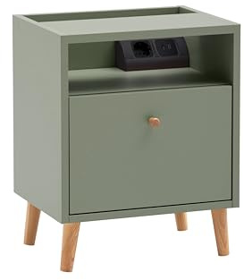 Schildmeyer Nachttisch Bjarne mit Ladestation und Steckdose 160562, Pistazie, 40,2 x 32,7 x 50,1 cm