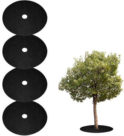 QUARKZMAN 4 Stück Baum Mulchring 72cm Vlies Rundes Baumschutz Unkrautbarriere Matte Pflanzenabdeckring Für Unkrautgras Kontrolle Wurzelschutz Schwarz