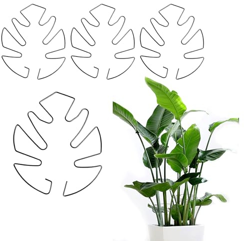 4 pcs Support Tiges Plantes Monstera Réutilisable pour Pots de Fleurs | Support Monsteras Kit, Tuteur Monstera avec Design Unique de Feuille, Décoratif Support de Plantes, pour Plantes D'intérieur