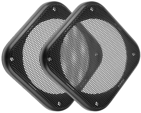 Angoily Grille de Protection Carrée pour Haut-Parleur 4 Pouces, Accessoire pour Enceinte Voiture, en Fer et Plastique Noir, Résistant à l'usure, Lot de 2 pour Intérieur Automobile