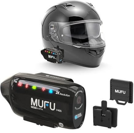 MUFU V40S Motorcycle Dash Cam, 2K Dual Front & Rear Camera for Side Mount Helmet, 4000mAh Battery 8H Loop Recording, IP66 Waterproof, Hands-Free POV, Portable Camcorder with WiFi, 64GB Memory Card