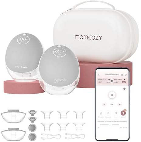 Momcozy M9 Mobile Flow Milchpumpe Elektrische handsfree 2 Pack Hellgrau | Freihändige, tragbare Brustpumpe mit App-Steuerung, personalisierbaren Multi-Modi, 15 Saugstufen & 24 mm Brusthaube (150 ml)
