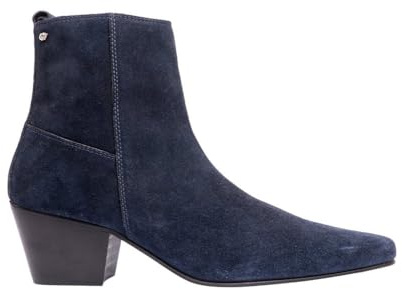 Club Cubano LENNON Mens Handcrafted Real Leather Winklepicker High Cuban Heel Side Zip Western Ankle Boots