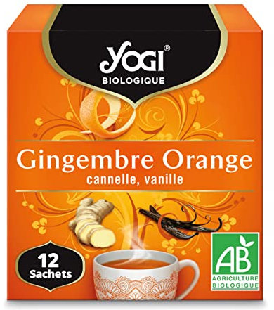 Yogi Biologique Gingembre Orange, Infusion 100% Bio, 12 Sachets thermosoudés et sans agrafe, 21.6 g, 310511