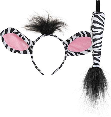 KarnevalsTeufel Zebra-Set, 2-TLG. Haarreif mit Ohren und Schwanz, Tierkostüm, Animal, Karneval, Fasching, Mottoparty