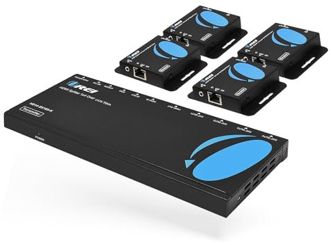 OREI 1x4 HDMI Extender Splitter Multiple Over Single Cable CAT6/7 1080P with IR Remote EDID Management - Up to 165 Ft - Loop Out - Low Latency - Full Support