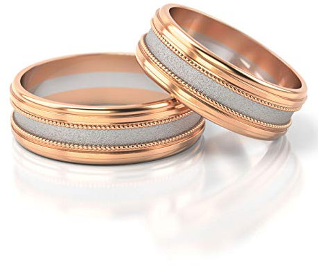 JC Gold Trauringe - Rosegold Weißgold Eheringe Bicolor inklusive Stein und Gravur im Paarpreis PL142 (14 Karat (585) Bicolor)
