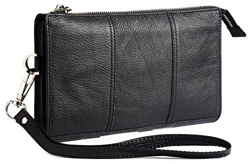 DFV mobile - Genuine Leather Case Handbag for PANTECH Caper, TXT8035 - Black