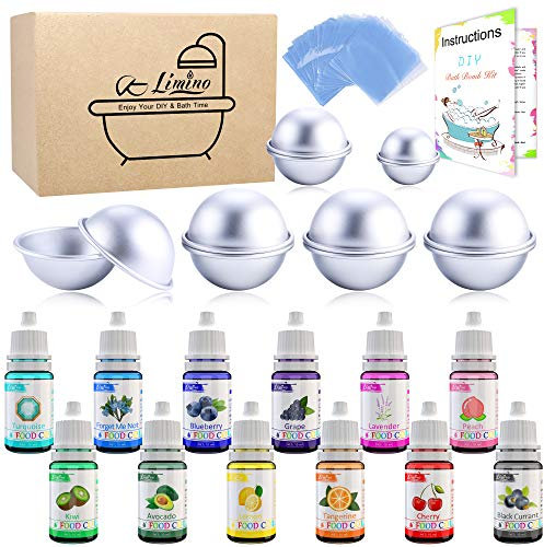 Badebomben Formen Set 12 Teiliges mit 12 Seifenfarbe, 30 Schrumpfbeutel - Badebomben Herstellung Kit zur DIY Badebomben - Flüssiger Badebombenfarbstoff zur Seifenherstellung, Soap, Bath Bombs Making