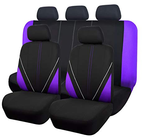 Flying Banner Universal atmungsaktive Netzstoff-Autositzbezüge, komplettes Set Airbag-kompatible Kissen Schutz (Schwarz und Lila)