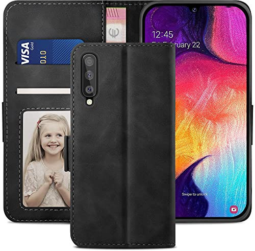 YATWIN Handyhülle Kompatibel mit Samsung Galaxy A50 Hülle, Klapphülle Samsung A50S Premium Leder Brieftasche Schutzhülle [Kartenfach] [Magnet] [Stand] Handytasche Case für Samsung A50, Schwarz
