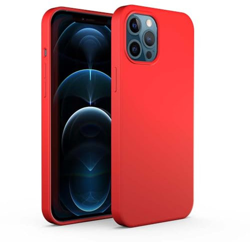 N NEWTOP Ori Case Coque de protection en silicone semi-rigide pour iPhone 12/12 Pro, intérieur souple en microfibre (rouge)