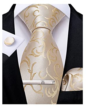 DiBanGu Cravate pour homme en soie cachemire floral cravate poche carré boutons de manchette pince à cravate ensemble