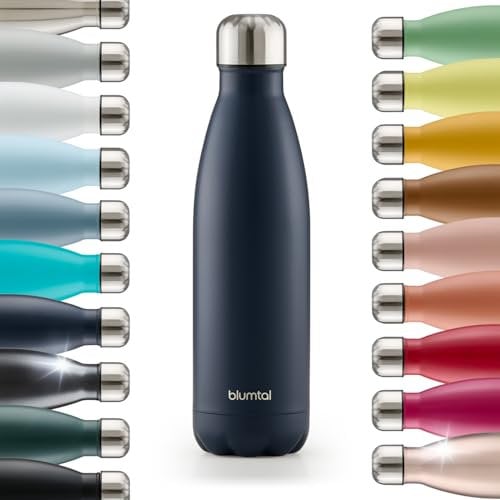 Blumtal® Bouteille isotherme Charles- Gourde 500ml - Gourde inox sans BPA froid&chaud- Contenant isotherme en métal- Bouteille d'eau- Thermo- Bouteille isotherme 500ml - Bleu foncé