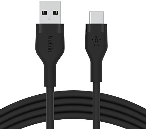 Belkin BoostCharge Flex silicone USB C charger cable, USB-IF certified USB type A to USB type C charging cable for iPhone 16, 15, Galaxy S24, S23, iPad, MacBook, Note, Pixel and more - 2m, black